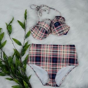 Aerie high Rise bikini 32D plaid